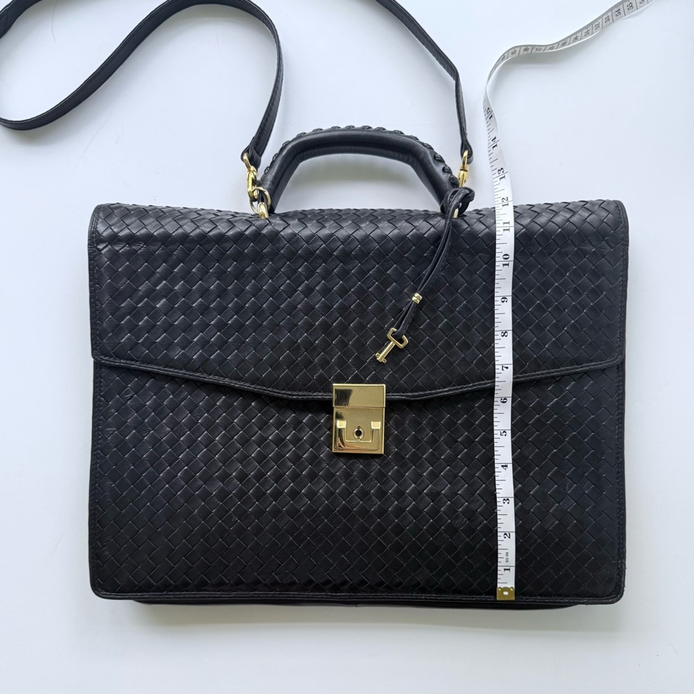 Vintage Florence Leather School / Scuola Del Cuoio Black Woven Leather Briefcase - Picture 14 of 16
